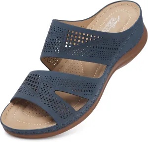 SHIBEVER Wedge Sandals for Women Dressy: Summer Walking Sandals Woman Comfortable - Slip On Casual Open Toe Hollow Out Low Wedge Shoes