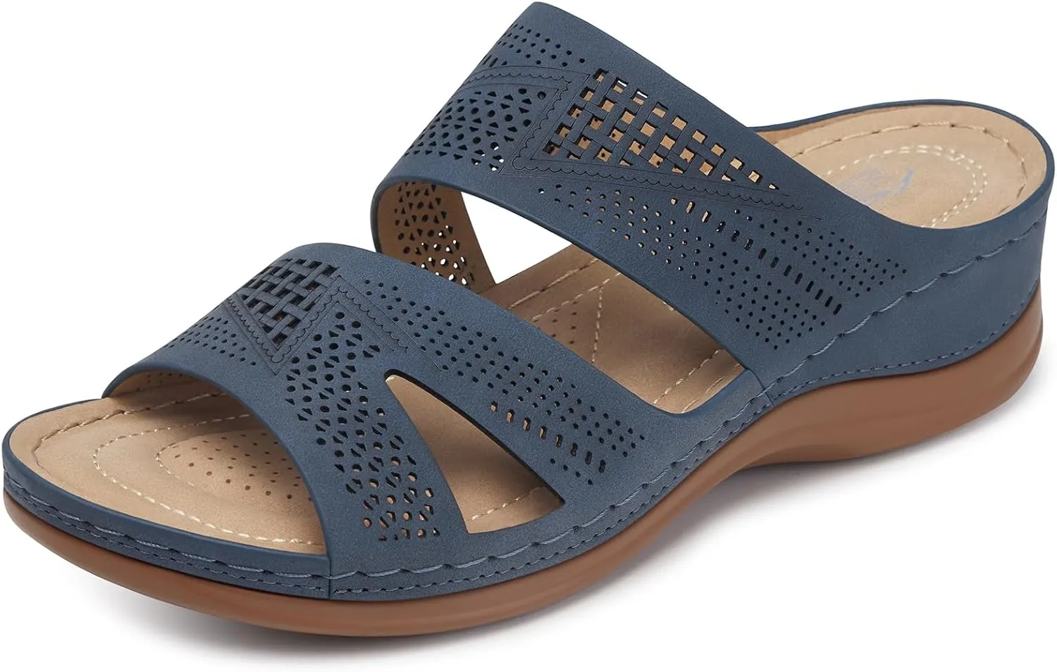 SHIBEVER Wedge Sandals for Women Dressy: Summer Walking Sandals Woman Comfortable - Slip On Casual Open Toe Hollow Out Low Wedge Shoes