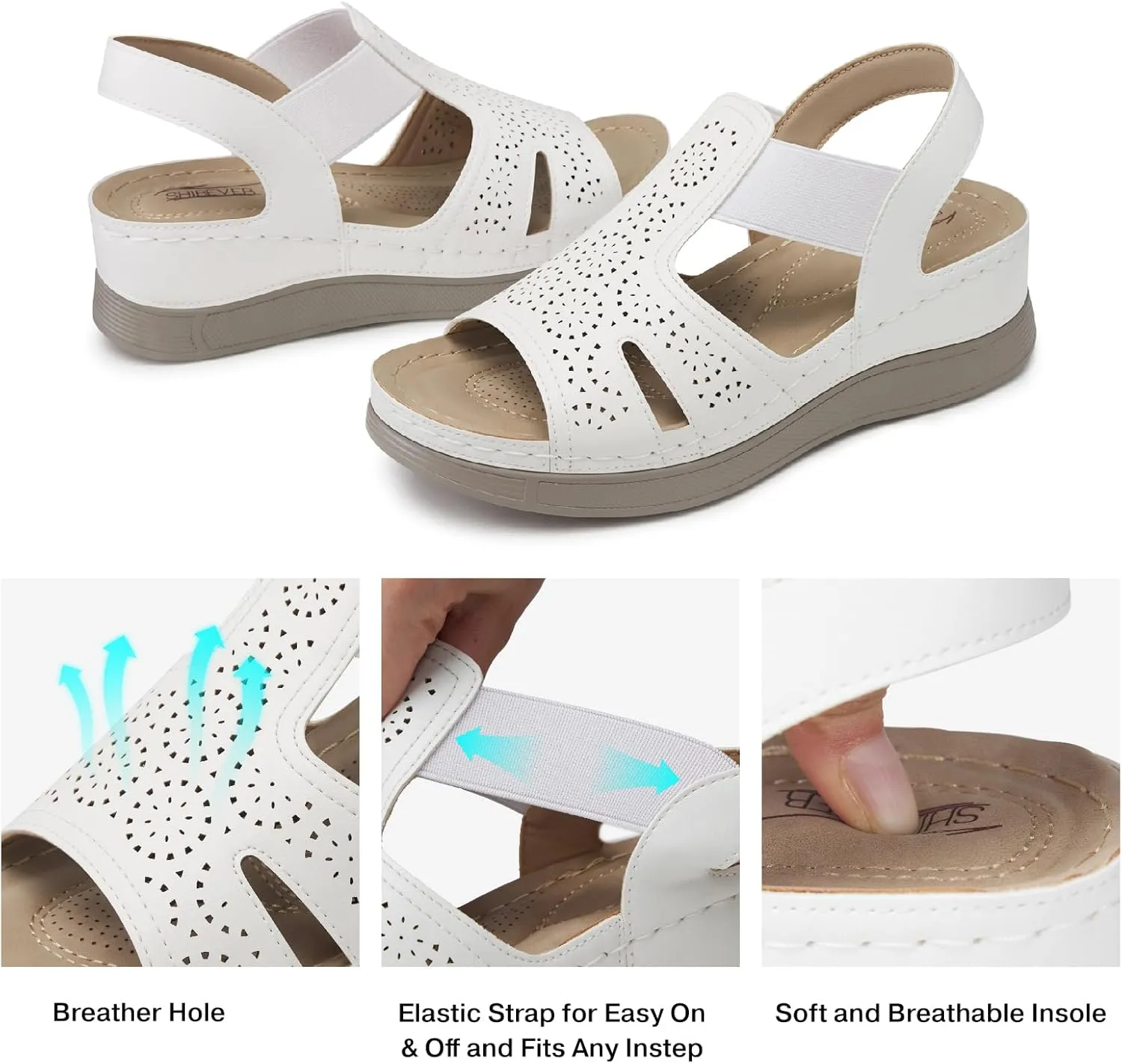 SHIBEVER Wedge Sandals Women Comfortable: Sandals for Women 2025 Dressy Summer Ankle Strap Open Toe Low Heel Platform Wedges Shoes