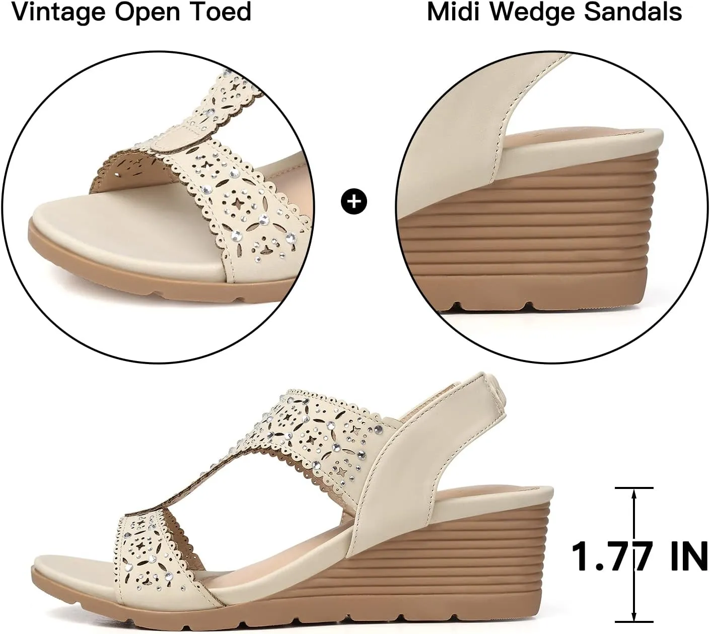 SHIBEVER Womens Sandals Wedge Low: Elastic Ankle Strap Wedge Sandals - Dressy Sandals Women - Comfortable Open Toe
