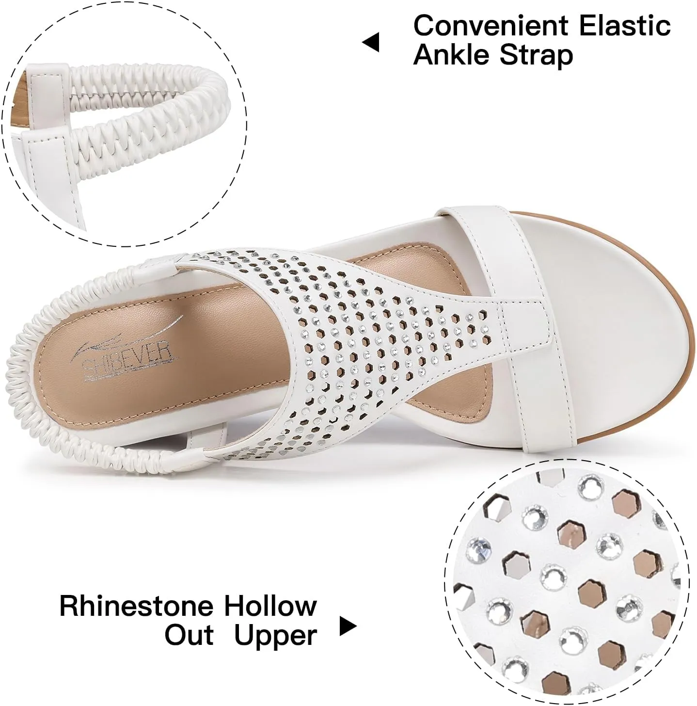 SHIBEVER Womens Sandals Wedge Low: Elastic Ankle Strap Wedge Sandals - Dressy Sandals Women - Comfortable Open Toe