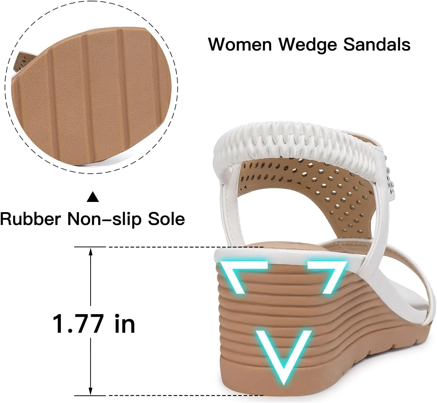 SHIBEVER Womens Sandals Wedge Low: Elastic Ankle Strap Wedge Sandals - Dressy Sandals Women - Comfortable Open Toe