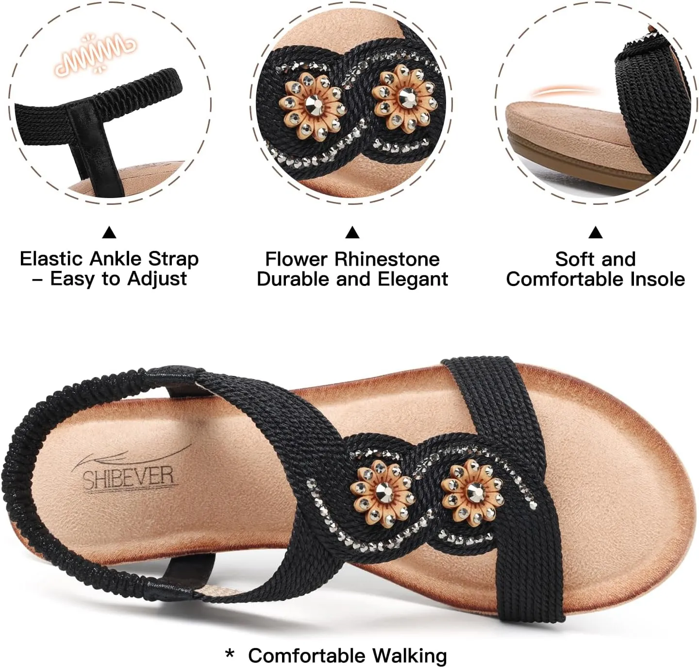 SHIBEVER Womens Sandals Wedge Low: Open Toe Elastic Ankle Strap Wedge Sandal - Dressy Sandals Women - Comfortable Summer