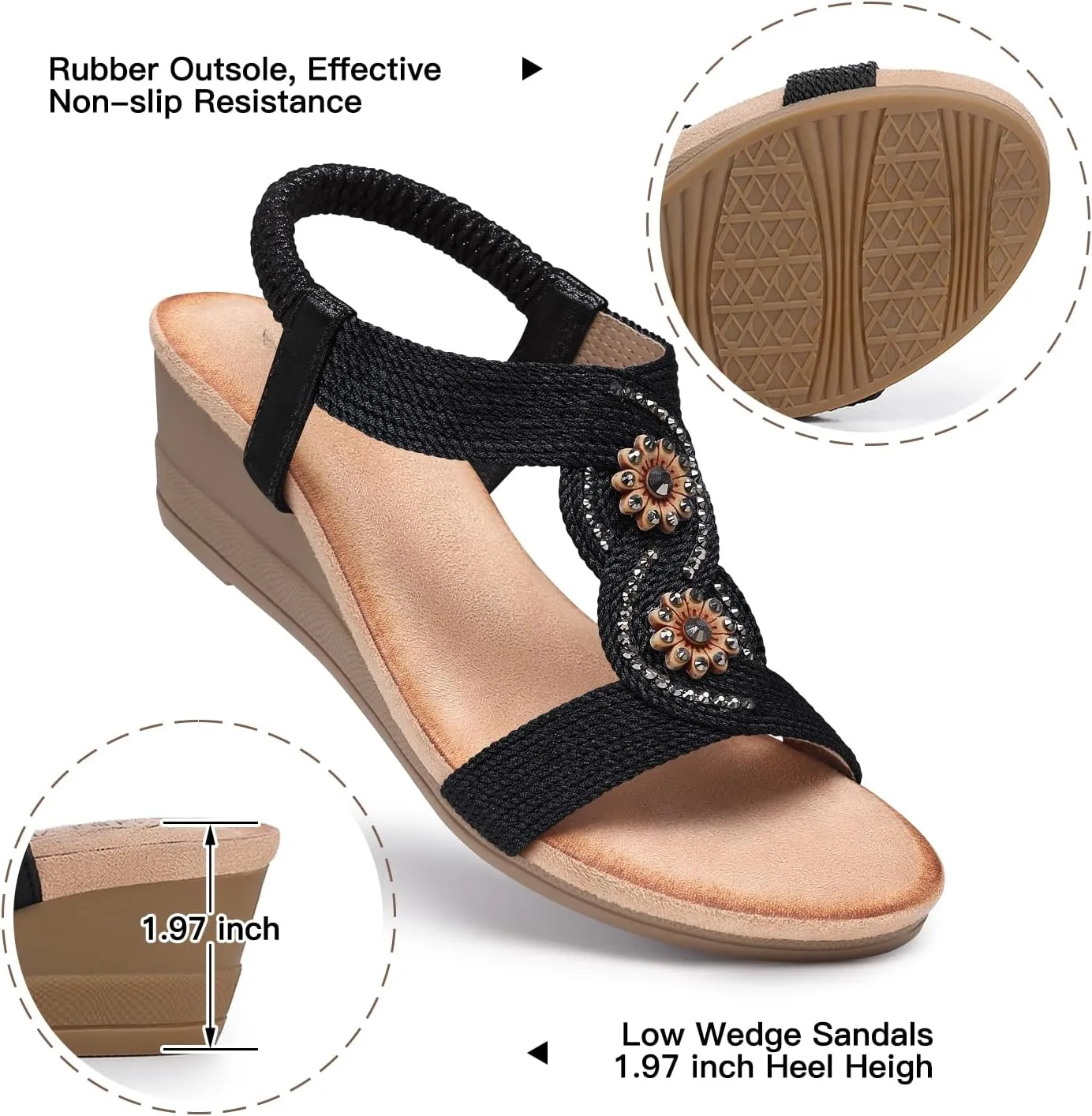 SHIBEVER Womens Sandals Wedge Low: Open Toe Elastic Ankle Strap Wedge Sandal - Dressy Sandals Women - Comfortable Summer