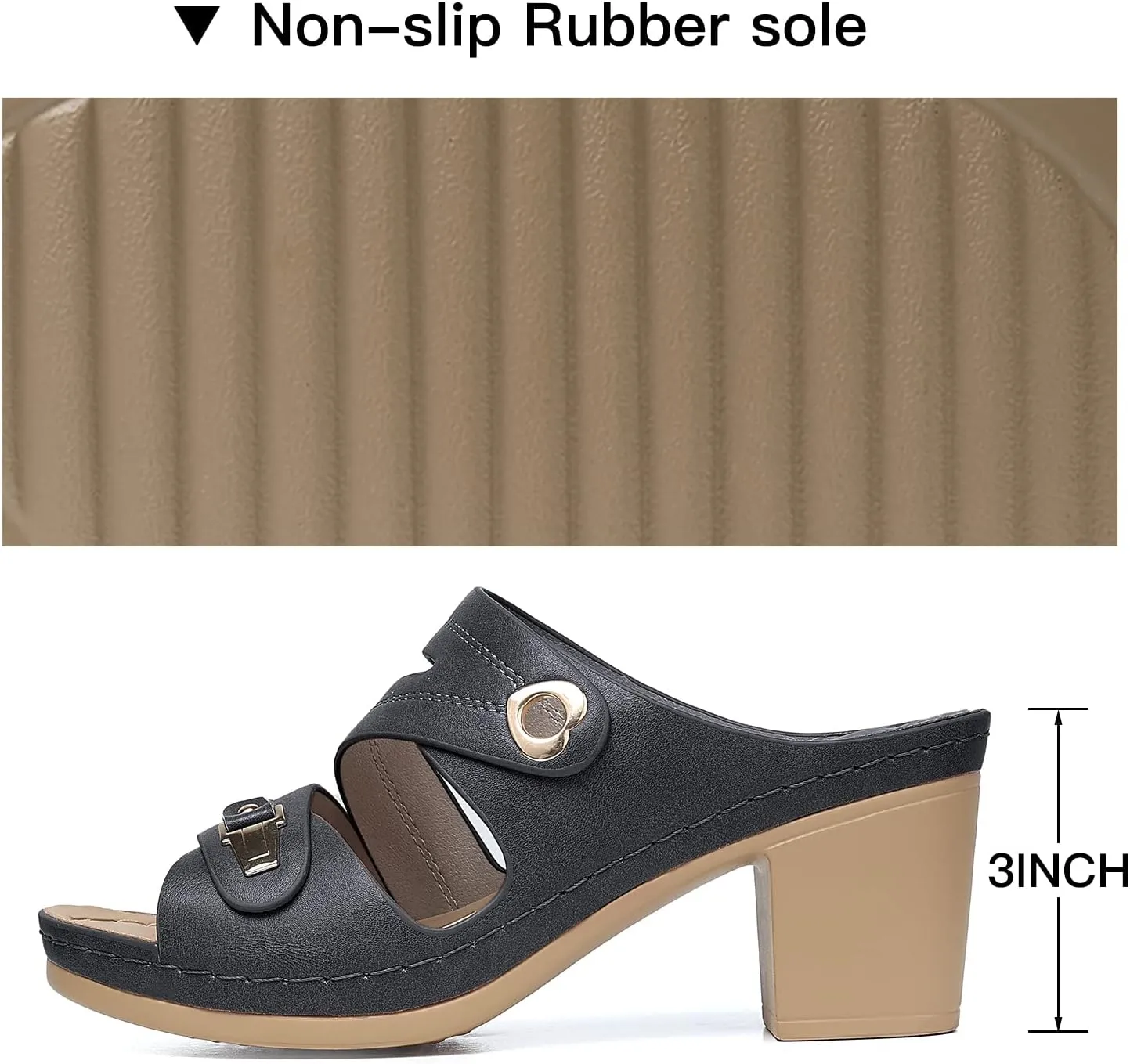 SHIBEVER Women's Summer Sandals, Low Wedge Block Heels, Comfortable PU Leather, Slip-On, Open Toe, Dressy & Casual