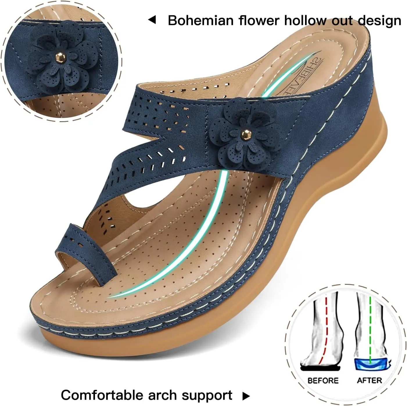 SHIBEVER Women's Wedge Sandals Platform: Comfortable Dressy Arch Support - Summer Open Toe Women Sandals