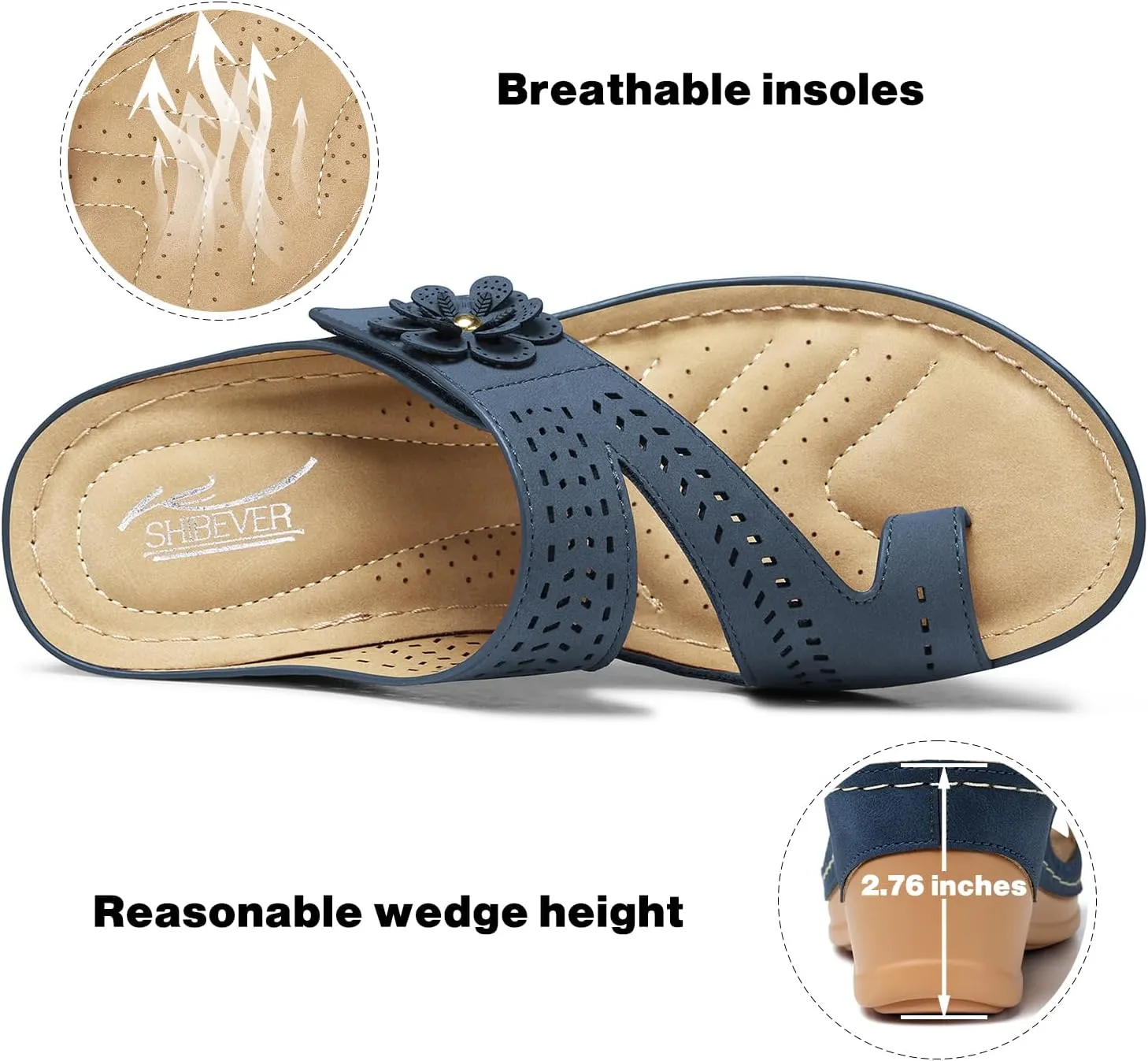 SHIBEVER Women's Wedge Sandals Platform: Comfortable Dressy Summer Casual Slip on - Low Heels Flip Flops Women Sandals