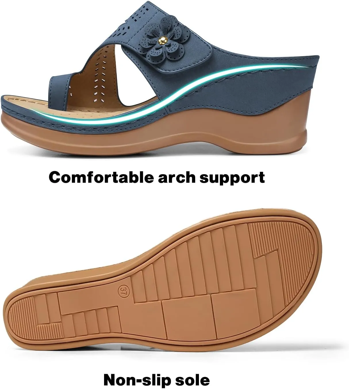 SHIBEVER Women's Wedge Sandals Platform: Comfortable Dressy Summer Casual Slip on - Low Heels Flip Flops Women Sandals
