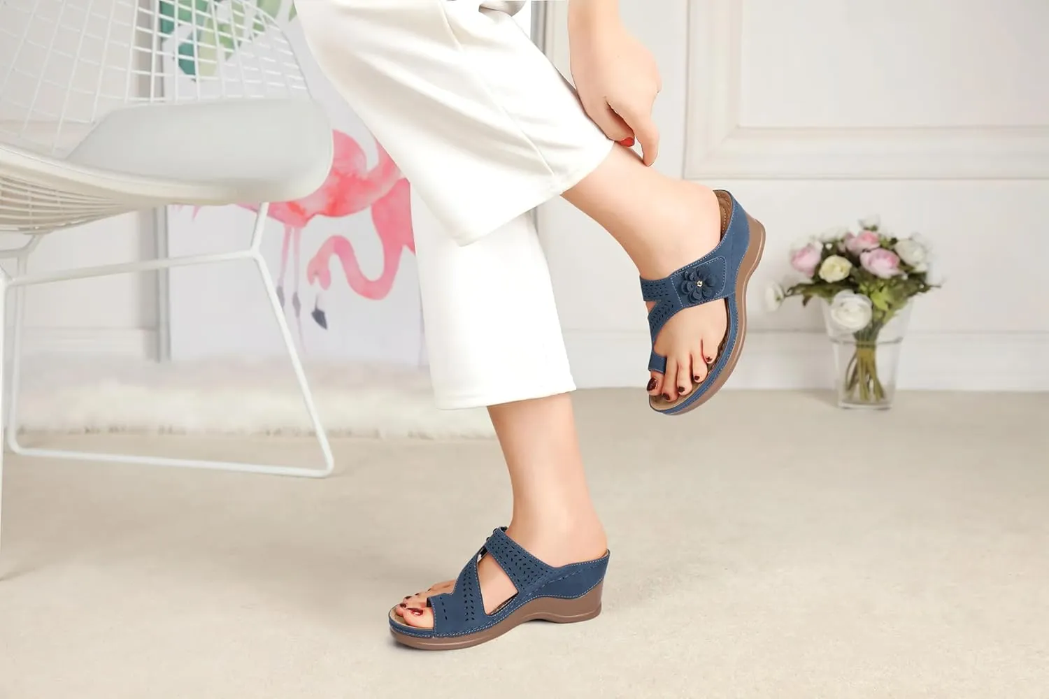SHIBEVER Women's Wedge Sandals Platform: Comfortable Dressy Summer Casual Slip on - Low Heels Flip Flops Women Sandals