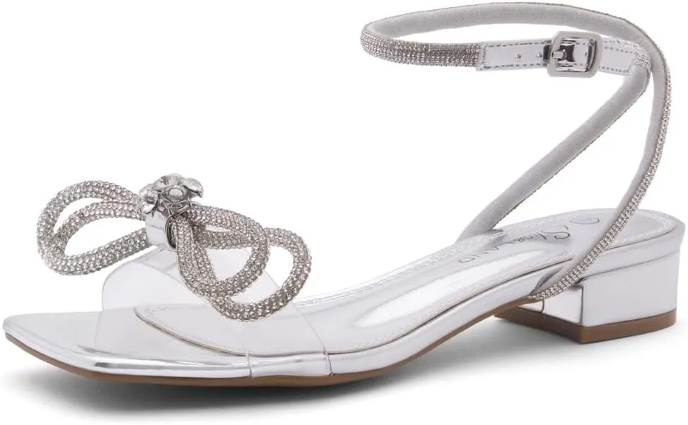 Shoe Land Women's Low Heels Dressy Sandals for 2025-1 Inch Chunky Block Short Heels | Square Open Toe with Adjustable Ankle Strap | Wedding & Party Heeled Sandals
