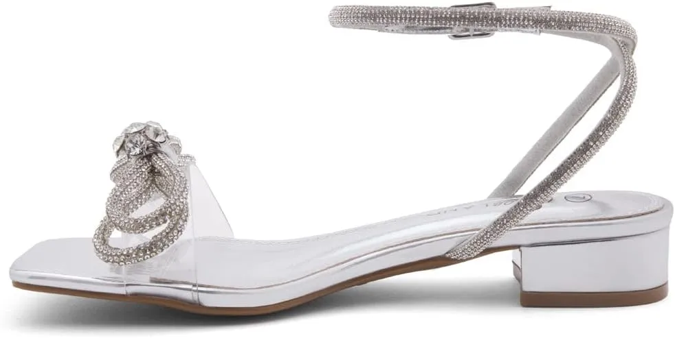 Shoe Land Women's Low Heels Dressy Sandals for 2025-1 Inch Chunky Block Short Heels | Square Open Toe with Adjustable Ankle Strap | Wedding & Party Heeled Sandals