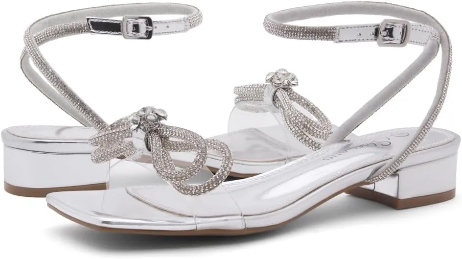 Shoe Land Women's Low Heels Dressy Sandals for 2025-1 Inch Chunky Block Short Heels | Square Open Toe with Adjustable Ankle Strap | Wedding & Party Heeled Sandals