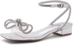 Shoe Land Women's Low Heels Dressy Sandals for 2025-1 Inch Chunky Block Short Heels | Square Open Toe with Adjustable Ankle Strap | Wedding & Party Heeled Sandals