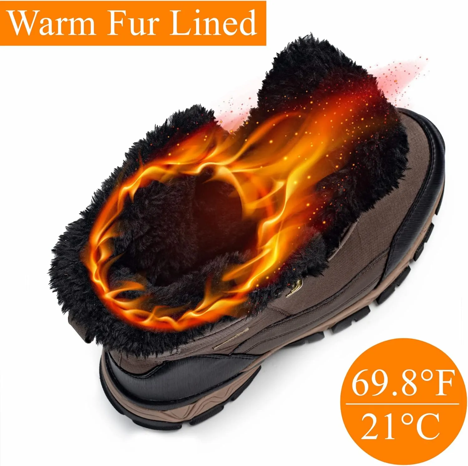 SHULOOK Men's Snow Boots Waterproof Warm Fur Lined Winter Hiking Boot Non-slip Outdoor Ankle High-top Shoes Work Hiker Trekking Trail