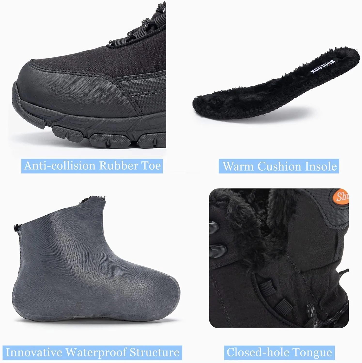 SHULOOK Men's Snow Boots Waterproof Warm Fur Lined Winter Hiking Boot Non-slip Outdoor Ankle High-top Shoes Work Hiker Trekking Trail