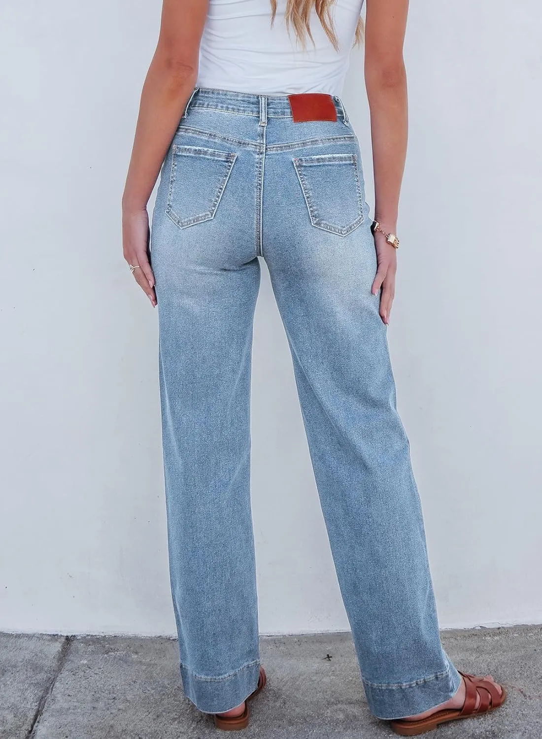 Sidefeel Women's Wide Leg Jeans High Waisted Stretchy Straight Leg Baggy Drawstring Zimbaplatinum Denim Pants