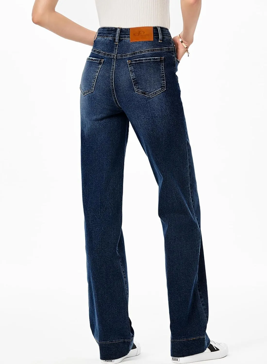 Sidefeel Women's Wide Leg Jeans High Waisted Stretchy Straight Leg Baggy Drawstring Zimbaplatinum Denim Pants