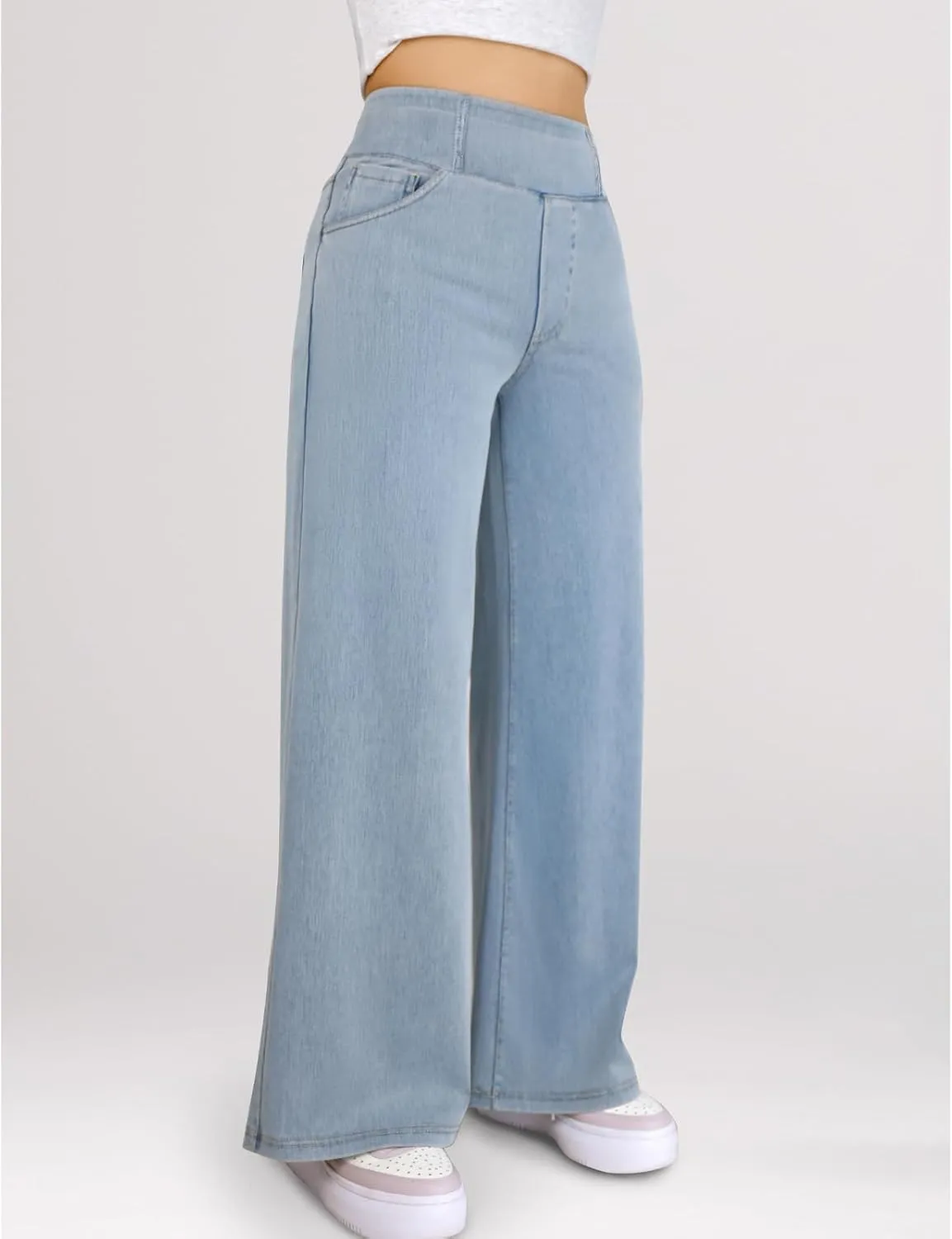 Simple Flavor Women's Wide Leg Jeans High Waisted Stretch Pull-on Baggy Denim Pants with Pockets