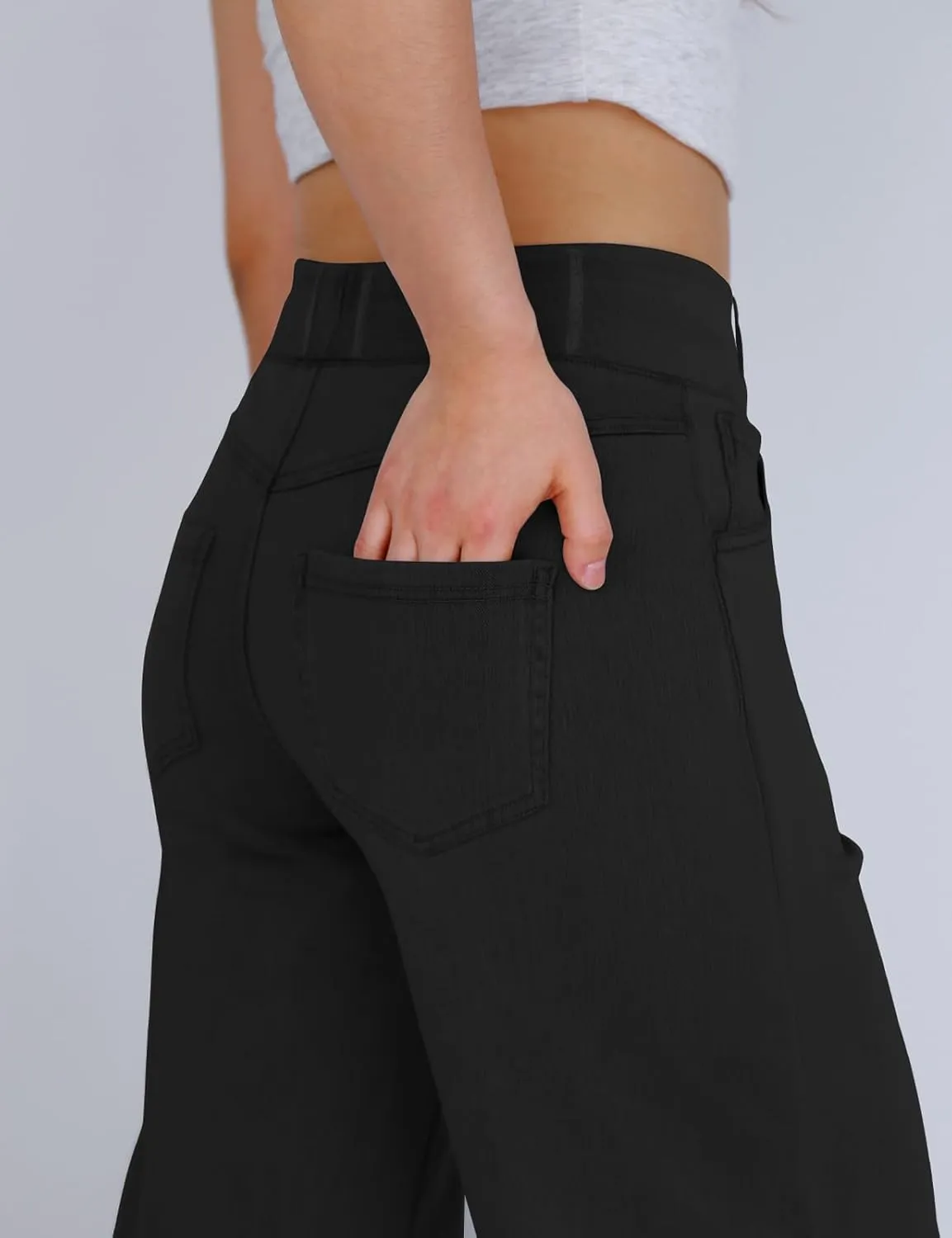 Simple Flavor Women's Wide Leg Jeans High Waisted Stretch Pull-on Baggy Denim Pants with Pockets