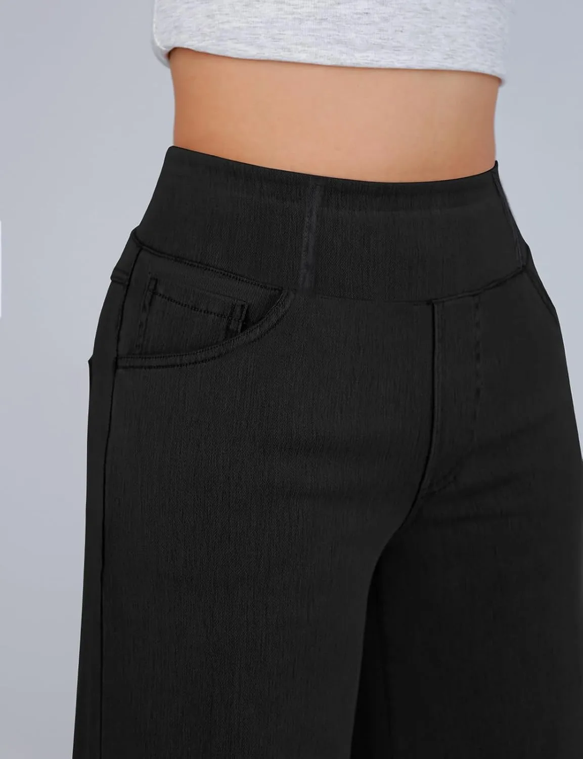 Simple Flavor Women's Wide Leg Jeans High Waisted Stretch Pull-on Baggy Denim Pants with Pockets