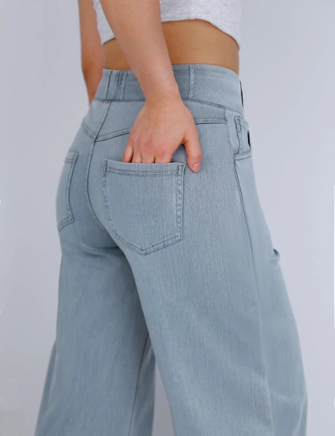 Simple Flavor Women's Wide Leg Jeans High Waisted Stretch Pull-on Baggy Denim Pants with Pockets