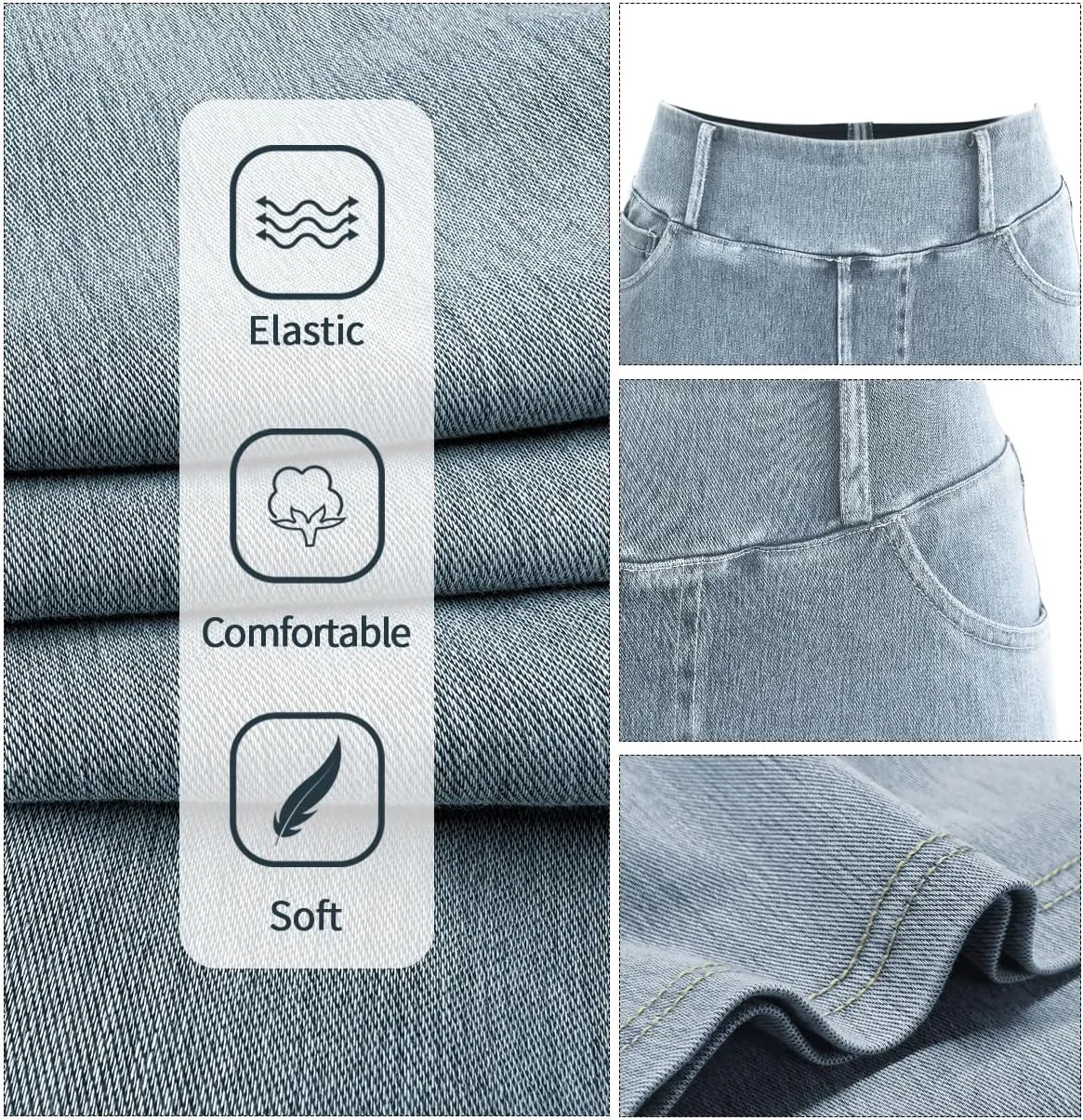 Simple Flavor Women's Wide Leg Jeans High Waisted Stretch Pull-on Baggy Denim Pants with Pockets