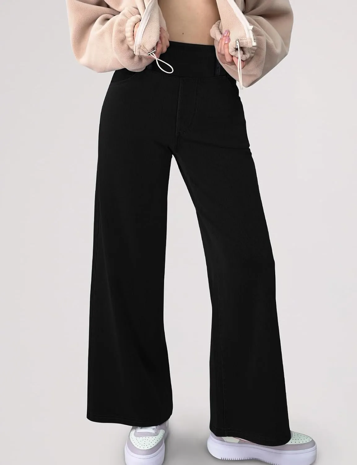 Simple Flavor Women's Wide Leg Jeans High Waisted Stretch Pull-on Baggy Denim Pants with Pockets