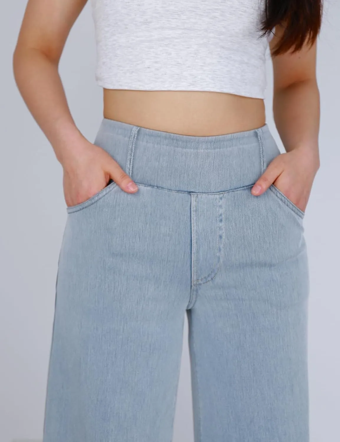 Simple Flavor Women's Wide Leg Jeans High Waisted Stretch Pull-on Baggy Denim Pants with Pockets