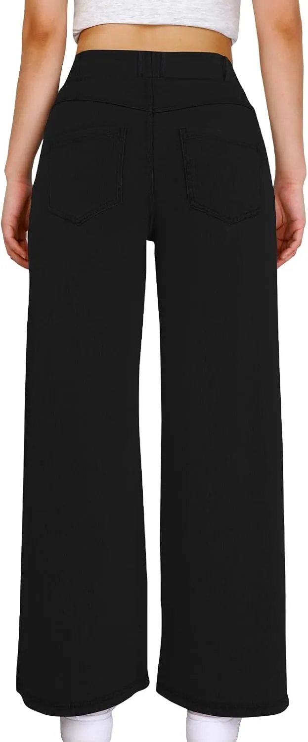 Simple Flavor Women's Wide Leg Jeans High Waisted Stretch Pull-on Baggy Denim Pants with Pockets