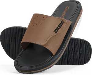 Slides for Men - Adjustable Slide Sandals Slip On- Open Toe Memory Foam Beach Sandals - Comfortable Summer Footwear for indoor/outdoor - Black 7