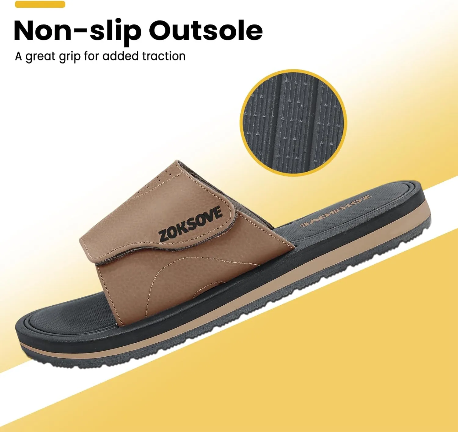 Slides for Men - Adjustable Slide Sandals Slip On- Open Toe Memory Foam Beach Sandals - Comfortable Summer Footwear for indoor/outdoor - Black 7