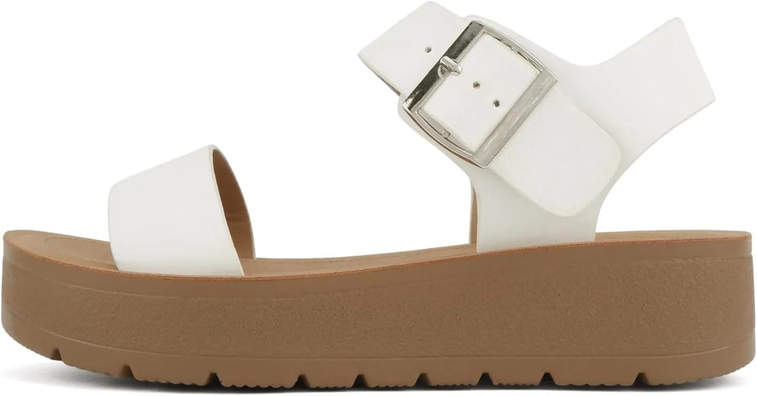 Soda Papaya ~ Women Open Toe Multi-Strap Flatform Sandals