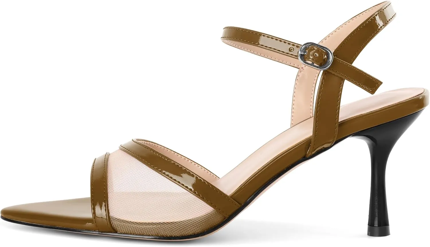 Soireelady Womens Heeled Sandals Mesh Heels Ankle Strap Slingback High Heels Prom Dress Sandals 3 Inches