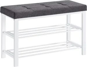 SONGMICS Shoe Bench, Storage Bench, Entryway Bench with Cushion, Shoe Shelf with Seat, Space-Saving, Modern Style, for Living Room, Bedroom, Hallway, Dark Gray and Cloud White ULBS057W01