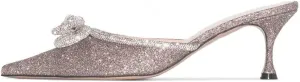Sparkle Double Bow Heeled Mules Crystal-Embellished Slip On Kitten Sandals