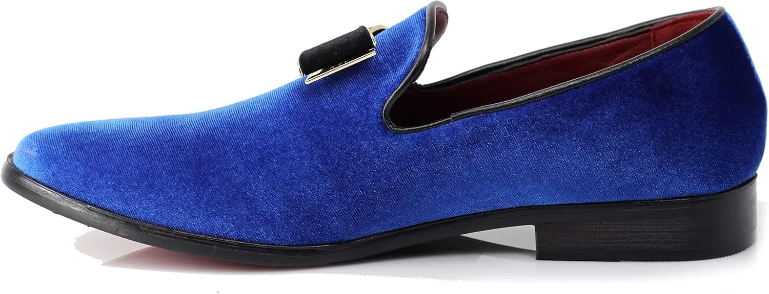 SPK23 Men's Vintage Bow Tie Velvet Dress Loafers Slip On Fashion Shoes Classic Tuxedo Formal Shoes