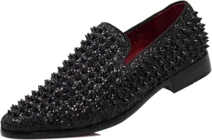 SPK70 Men's Vintage Spike Dress Loafers Slip On Fashion Shoes Classic Tuxedo Dress Shoes