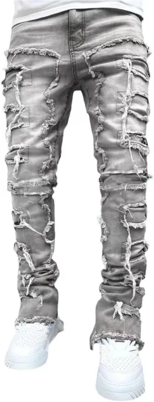 Stacked Jeans Men Skinny Ripped Jeans Slim Fit Denim Pants Y2K Goth Harajuku Emo Jeans Trouser
