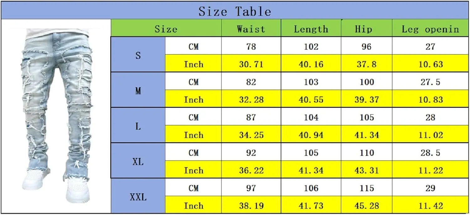 Stacked Jeans Men Skinny Ripped Jeans Slim Fit Denim Pants Y2K Goth Harajuku Emo Jeans Trouser