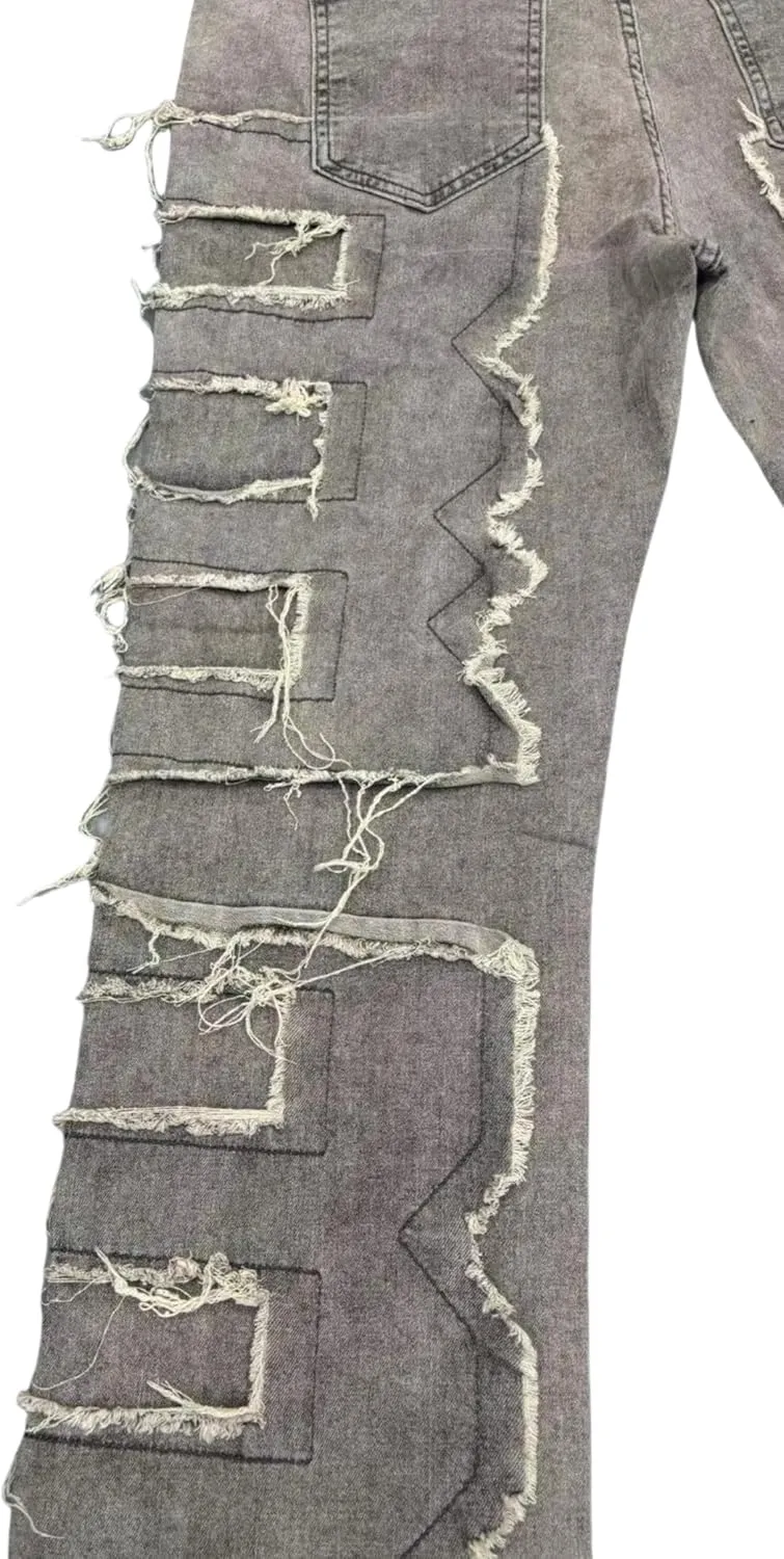 Stacked Jeans Men Skinny Ripped Jeans Slim Fit Denim Pants Y2K Goth Harajuku Emo Jeans Trouser