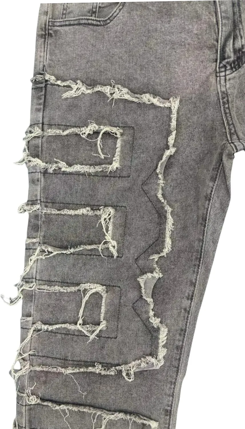 Stacked Jeans Men Skinny Ripped Jeans Slim Fit Denim Pants Y2K Goth Harajuku Emo Jeans Trouser