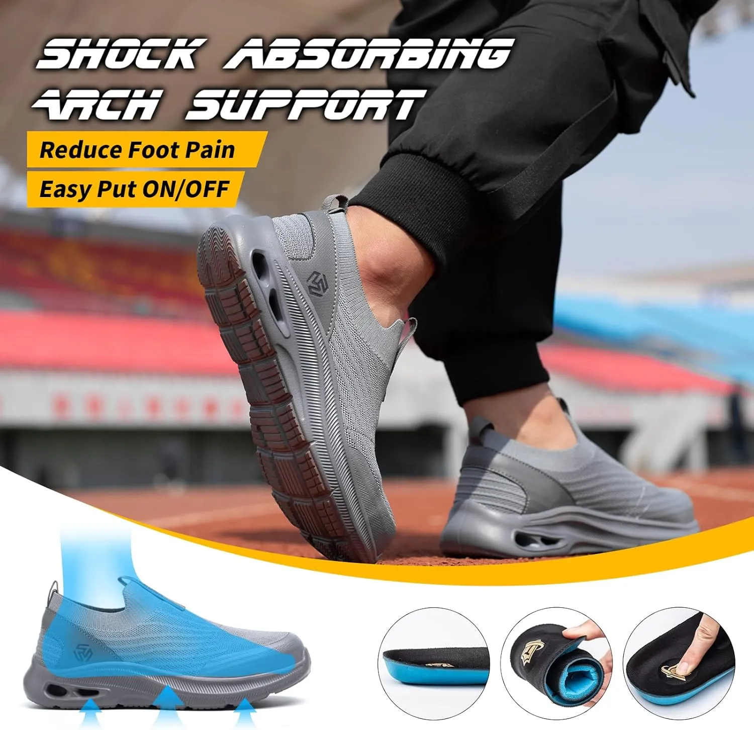 Steel Toe Shoes Men Lightweight Comfortable Work Shoes Slip On Safety Shoe Walking Sneakers Puncture Proof Loafers