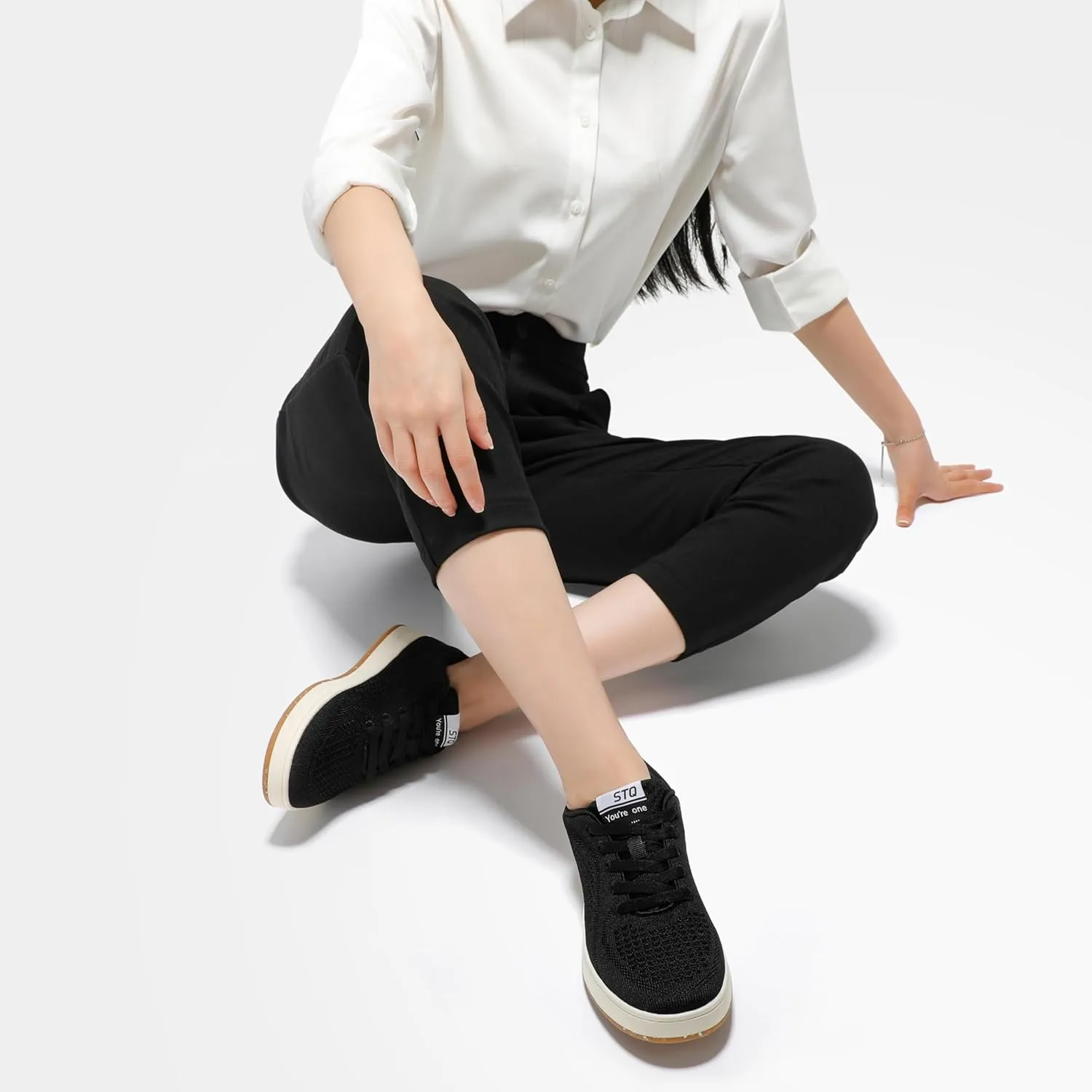 STQ Womens Lace Up Fashion Sneakers Business Casual Shoes | Breathable Mesh Upper Walking Shoes