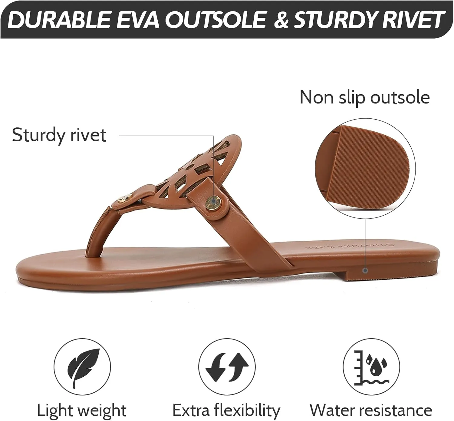 Stratuxx Kaze Flip Flops for Women with Memory Foam, Women's Flat Sandals Dressy Slide Sandals Comfortable Slippers for Women