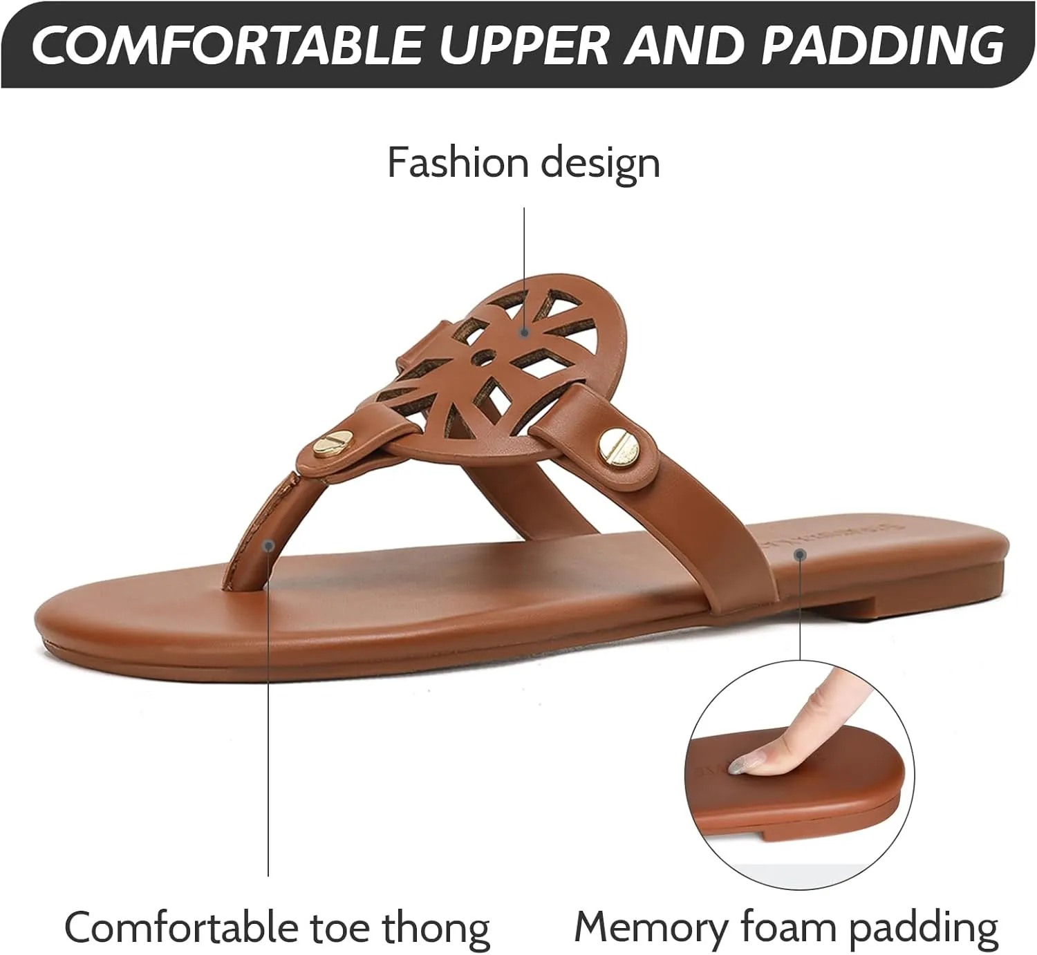 Stratuxx Kaze Flip Flops for Women with Memory Foam, Women's Flat Sandals Dressy Slide Sandals Comfortable Slippers for Women