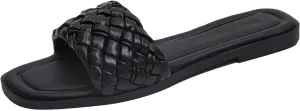 Stratuxx Kaze Women's Braided Strap Sandals Square Open Toe Slide Sandals Slip on Dressy Summer Beach Flats Size 5-11