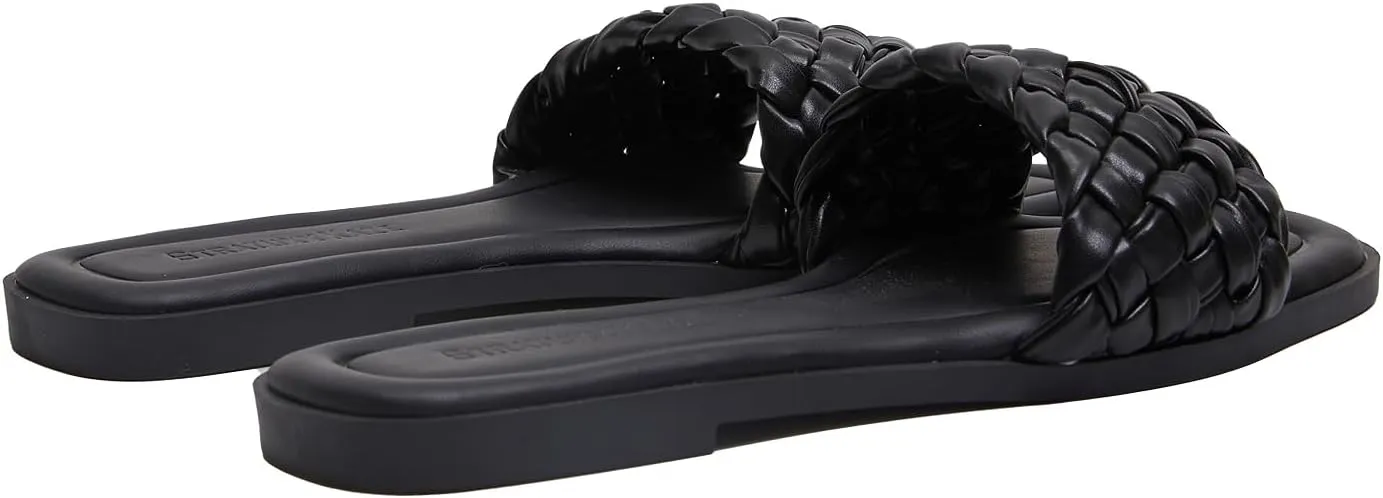 Stratuxx Kaze Women's Braided Strap Sandals Square Open Toe Slide Sandals Slip on Dressy Summer Beach Flats Size 5-11