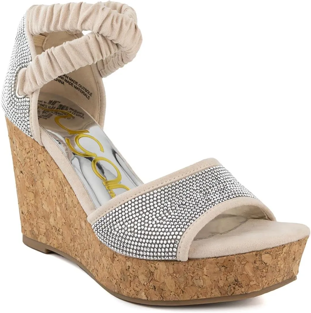 Sugar Women's Wedge Sandals – Ankle Strap Heels, Dressy Platform Open-Toe Shoes, Boho Peep-Toe Summer Pump - Chili
