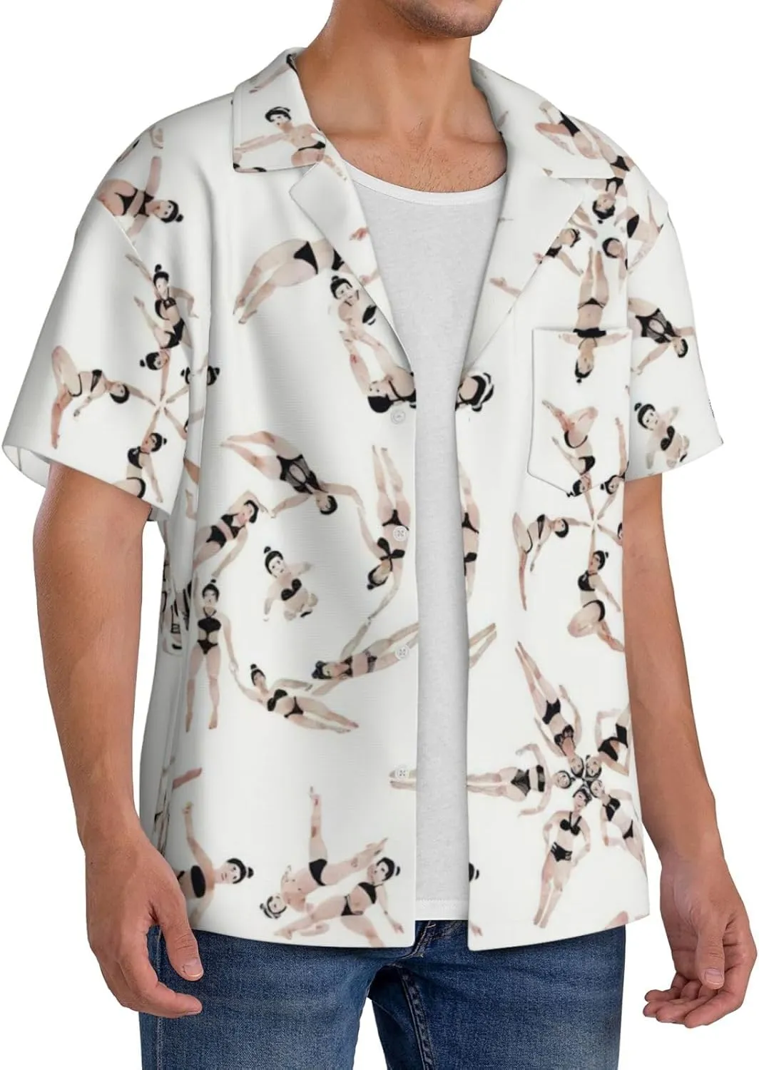 Swimming Printing Men's Fashion Summer Short Sleeve Button Shirt with Pocket,S-4xl Cuban Shirt Hawaiian Shirt