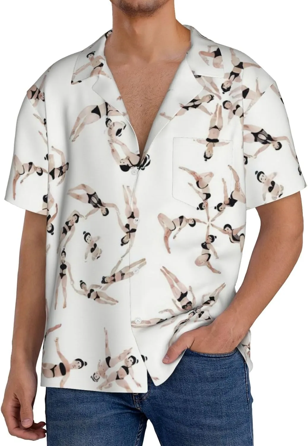 Swimming Printing Men's Fashion Summer Short Sleeve Button Shirt with Pocket,S-4xl Cuban Shirt Hawaiian Shirt